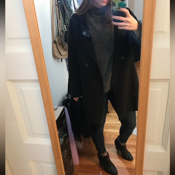 NORDSTOM double breasted long black coat, size MP - Picture 3 of 3